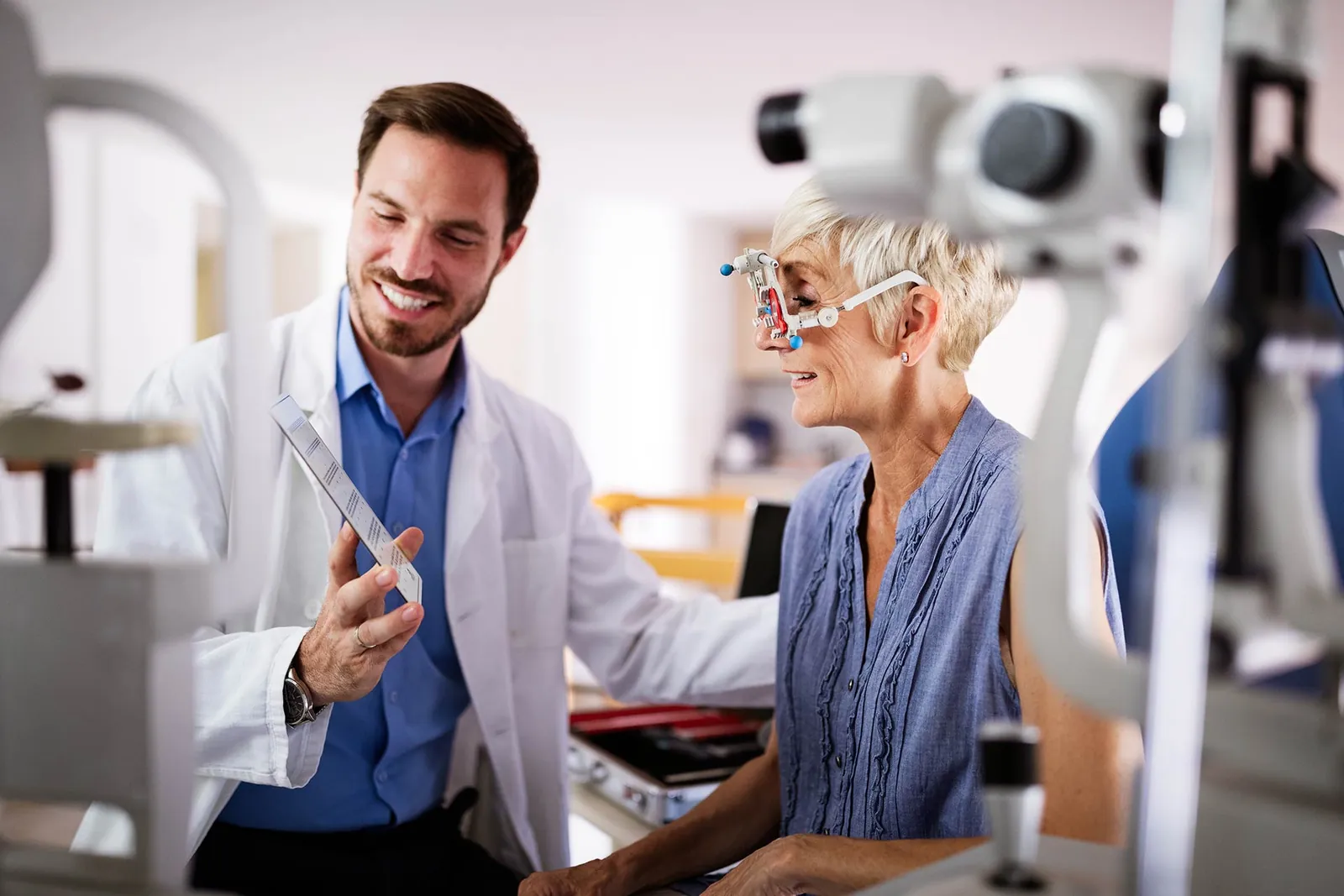 Patient having an eye vision examination